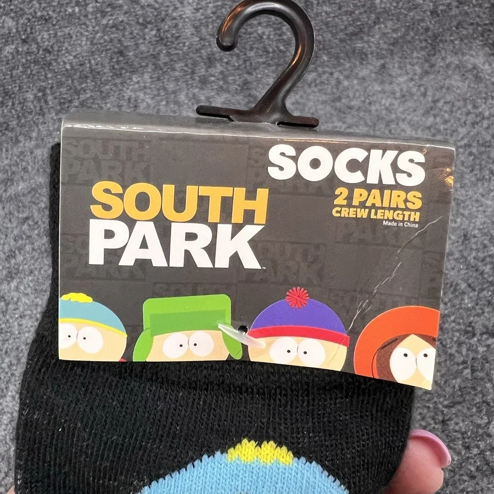 South Park Comedy Central Adult Black White Graphic Crew Socks 2 Pair Pk New